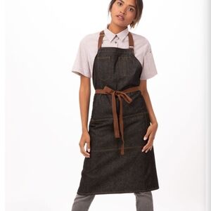 NEW Unisex Denim Apron with Brown Straps